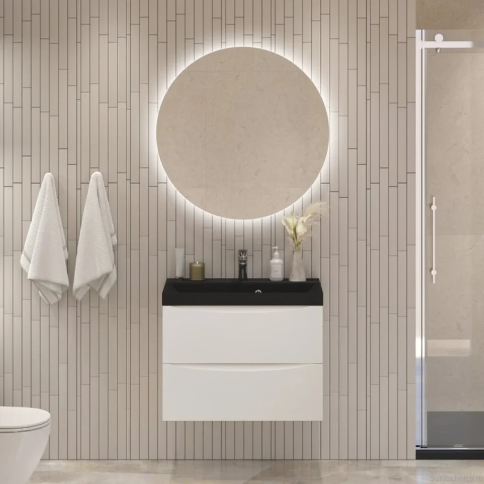 Тумба с раковиной BelBagno Marino 70 подвесная, bianco lucido, черная раковина