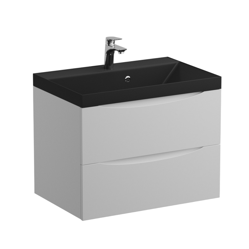 Тумба с раковиной BelBagno Marino 70 подвесная, bianco lucido, черная раковина