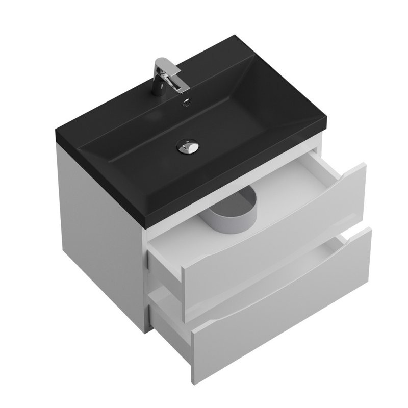 Тумба с раковиной BelBagno Marino 70 подвесная, bianco lucido, черная раковина