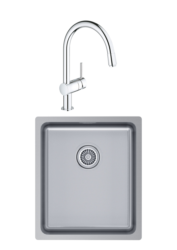 Комплект Мойка Paulmark Vista PM904438-BS брашированная нержавеющая сталь + Смеситель Grohe Minta 3291800E хром