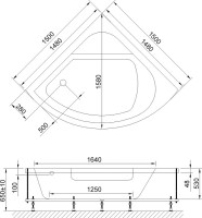 Акриловая ванна Royal Bath Rojo RB 375201 150x150 см, угловая, пристенная, белая, четверть круга, с каркасом, с сиденьем
