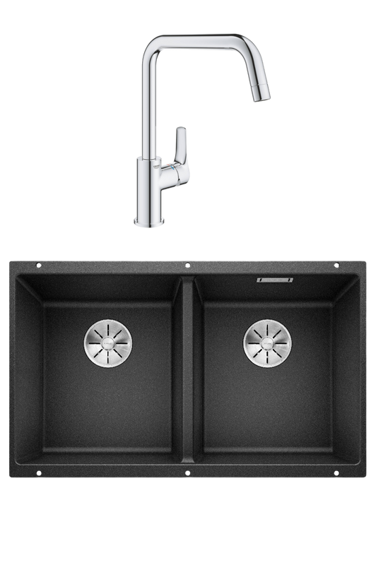 Комплект Мойка Blanco Subline 350/350-U антрацит + Смеситель Grohe Eurosmart