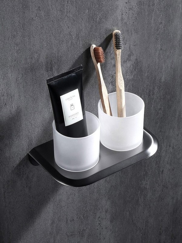 Стакан для ванной Abber Nord AA1557NG настенный, никель, стеклянный, двойной