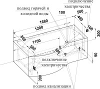 Акриловая ванна Radomir Vannesa Миранда 2-01-0-1-1-209 L 170x95 см, левая, пристенная, белая, асимметричная, с каркасом