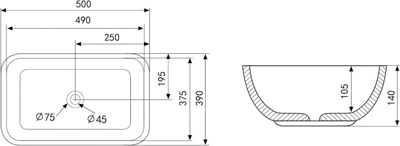 Накладная раковина Abber Rechteck AC2202MB матовая черная