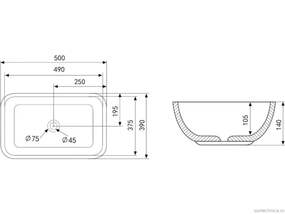 Накладная раковина Abber Rechteck AC2202MB матовая черная
