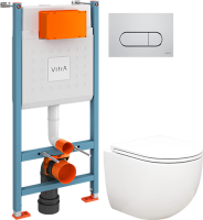 Комплект Унитаз подвесной EvaGold K401T безободковый, с микролифтом + Инсталляция VitrA V-Fix Core 732-5800-01 с кнопкой смыва Root R 740-2280 хром
