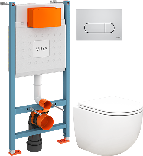 Комплект Унитаз подвесной EvaGold K401T безободковый, с микролифтом + Инсталляция VitrA V-Fix Core 732-5800-01 с кнопкой смыва Root R 740-2280 хром