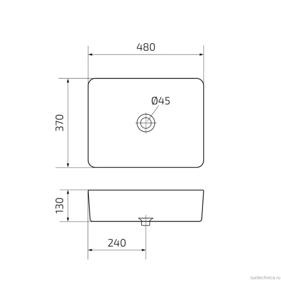 Накладная раковина GID Geometrico Mnc600 48 под глянцевый камень, прямоугольная, фаянс