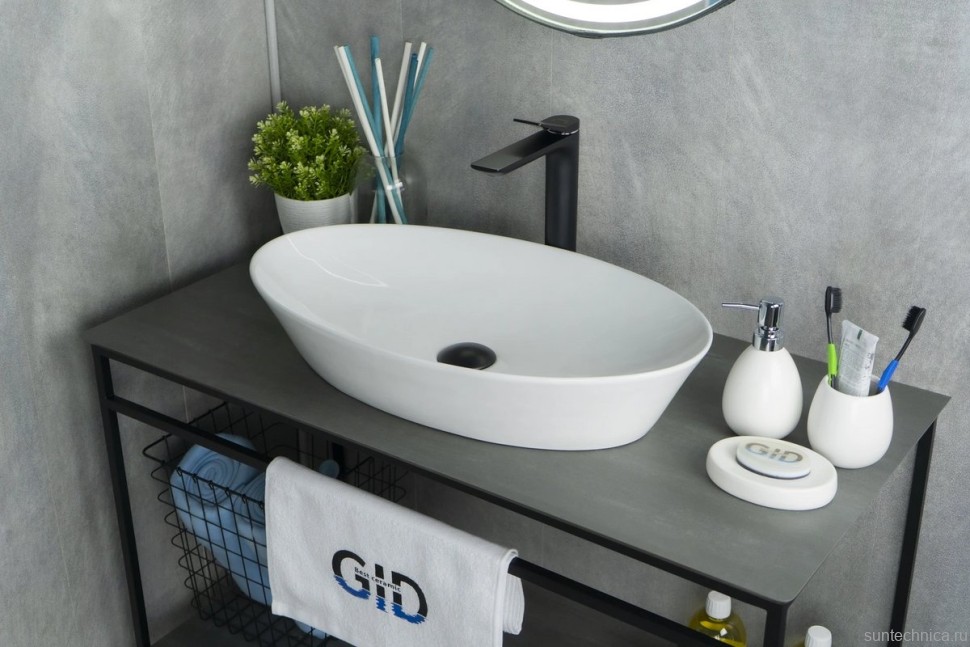 Накладная раковина GID Lago N9397 61 глянцевая белая, овальная, фаянс