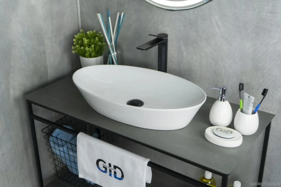 Накладная раковина GID Lago N9397 61 глянцевая белая, овальная, фаянс