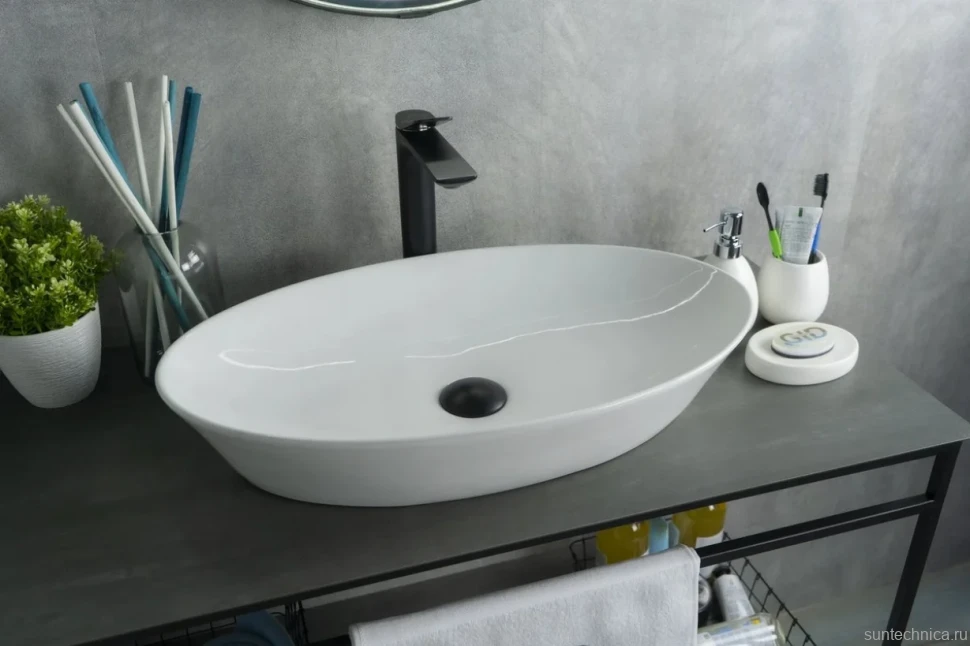 Накладная раковина GID Lago N9397 61 глянцевая белая, овальная, фаянс