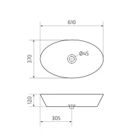 Накладная раковина GID Lago N9397 61 глянцевая белая, овальная, фаянс