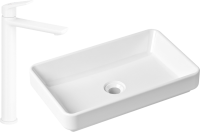 Комплект Накладная раковина Lavinia Boho Bathroom Sink Slim 33311004 + Смеситель Wellsee ICON! for life 182310000 матовый белый