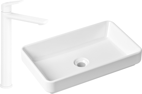 Комплект Накладная раковина Lavinia Boho Bathroom Sink Slim 33311004 + Смеситель Wellsee ICON! for life 182310000 матовый белый