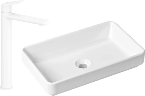 Комплект Накладная раковина Lavinia Boho Bathroom Sink Slim 33311004 + Смеситель Wellsee ICON! for life 182310000 матовый белый