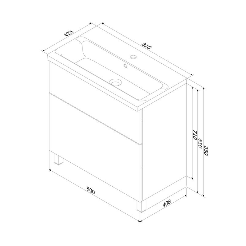 Тумба с раковиной AM.PM Gem 80 напольная, 2 ящика, белый глянец