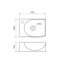 Раковина маленькая в туалет GID Suspendido Bm9276L 41 матовая черная, прямоугольная, фаянс