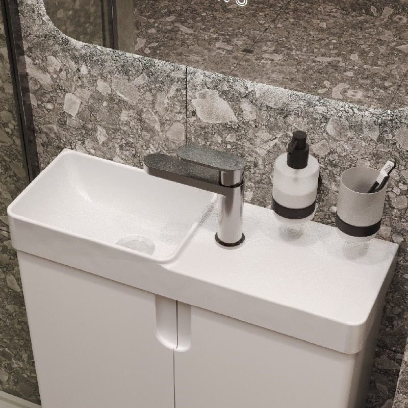 Мебельная раковина Belux Даллас 55 L накладная, глянцевая белая, прямоугольная, искусственный мрамор