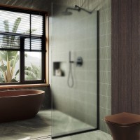 Душевая перегородка Maybahglass MGD-700-6у 79 см, профиль черный, стекло сатин
