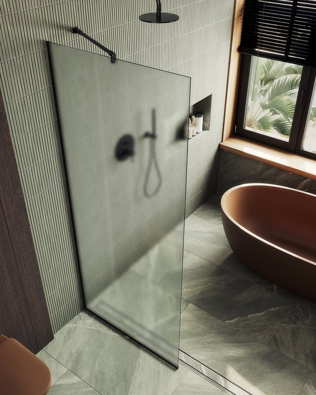 Душевая перегородка Maybahglass MGD-700-6у 79 см, профиль черный, стекло сатин