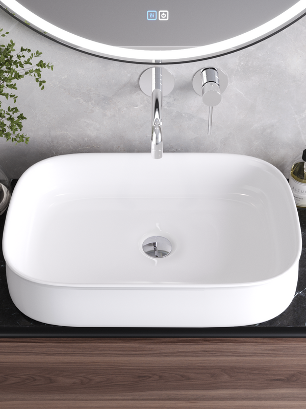 Накладная раковина Cezares CZR-6582 глянцевая белая, прямоугольная, фаянс