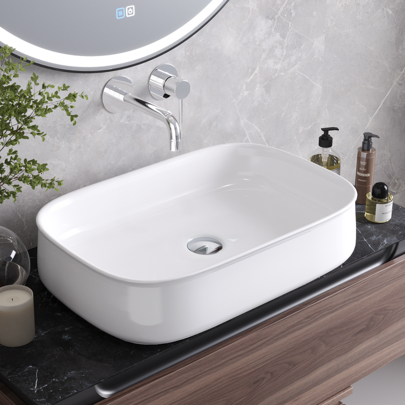 Накладная раковина Cezares CZR-6582 глянцевая белая, прямоугольная, фаянс