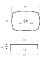 Накладная раковина Cezares CZR-6582 глянцевая белая, прямоугольная, фаянс