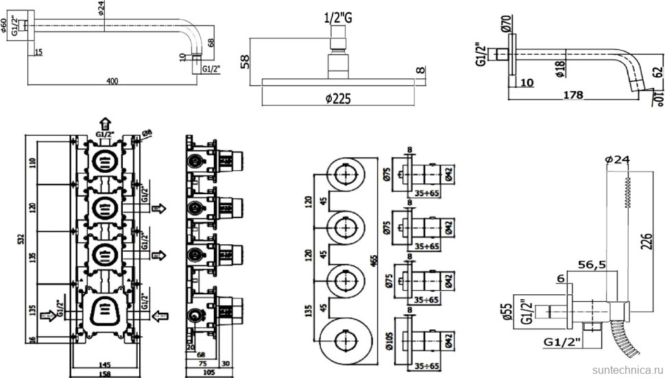 Душевой комплект Paffoni Modular Box KITMB019HGSP045 С ВНУТРЕННЕЙ ЧАСТЬЮ, медовое золото брашированное