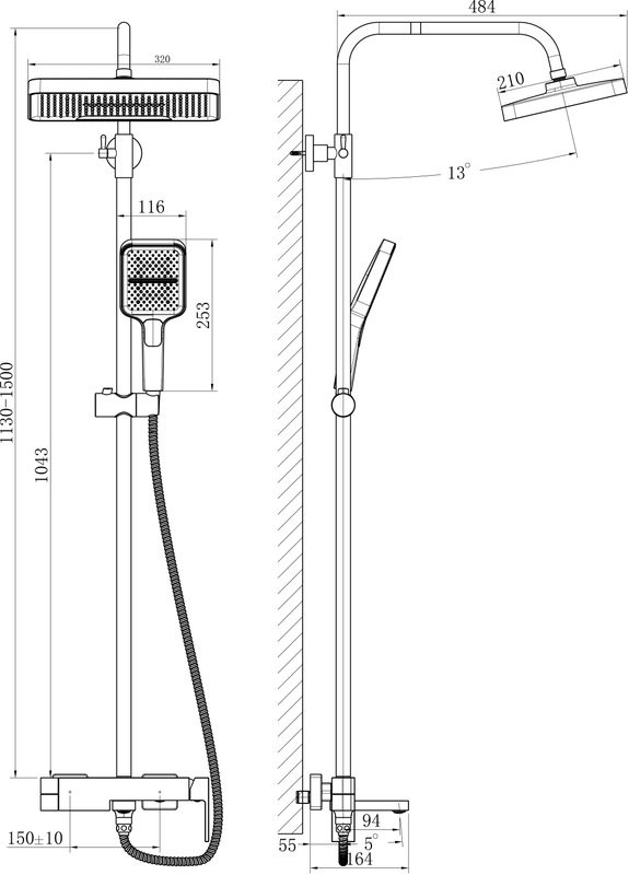 Душевая стойка BELZ B658 B24658-7 матовая черная