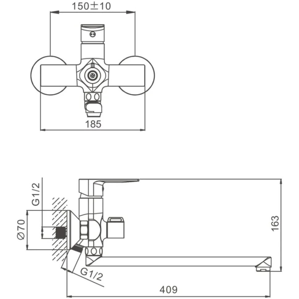 Смеситель с длинным изливом для ванны BELZ B679 B22679 хром