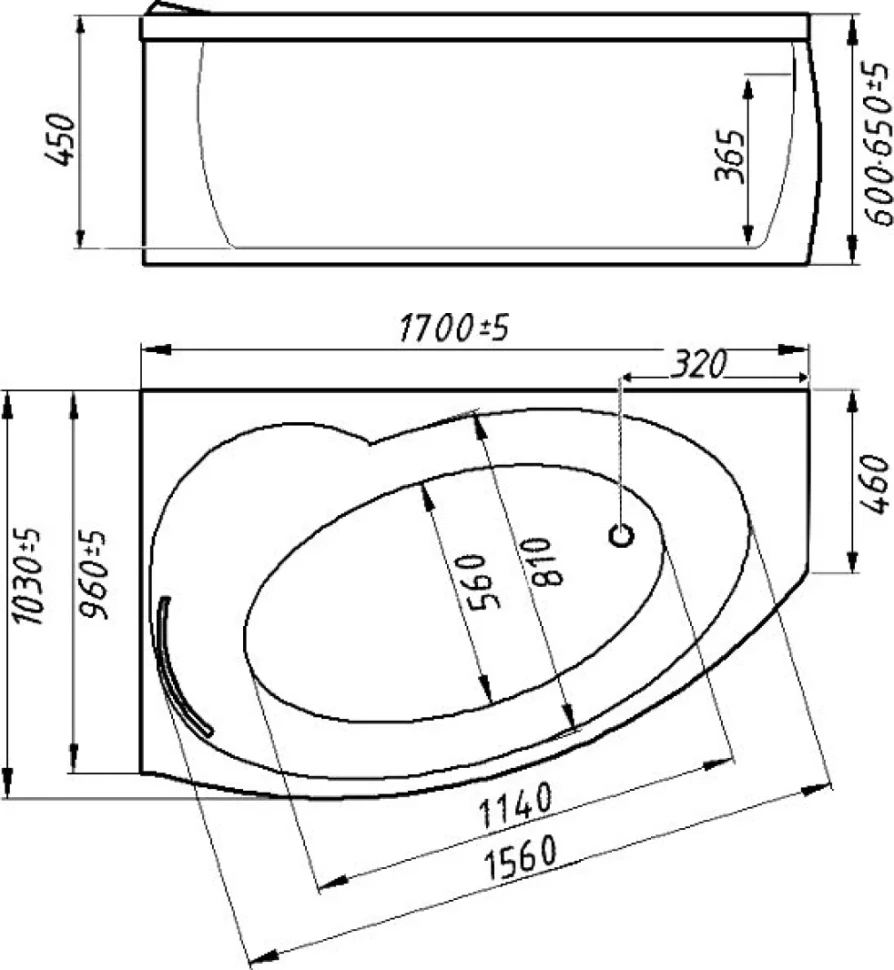Ванна из искусственного камня Фэма Милана R 170x105 см, угловая, правая, пристенная, белая, асимметричная, на ножках
