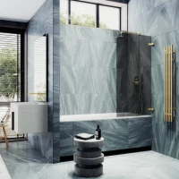 Шторка на ванну Maybahglass MGV-650-3 40 см, профиль золото, стекло графит