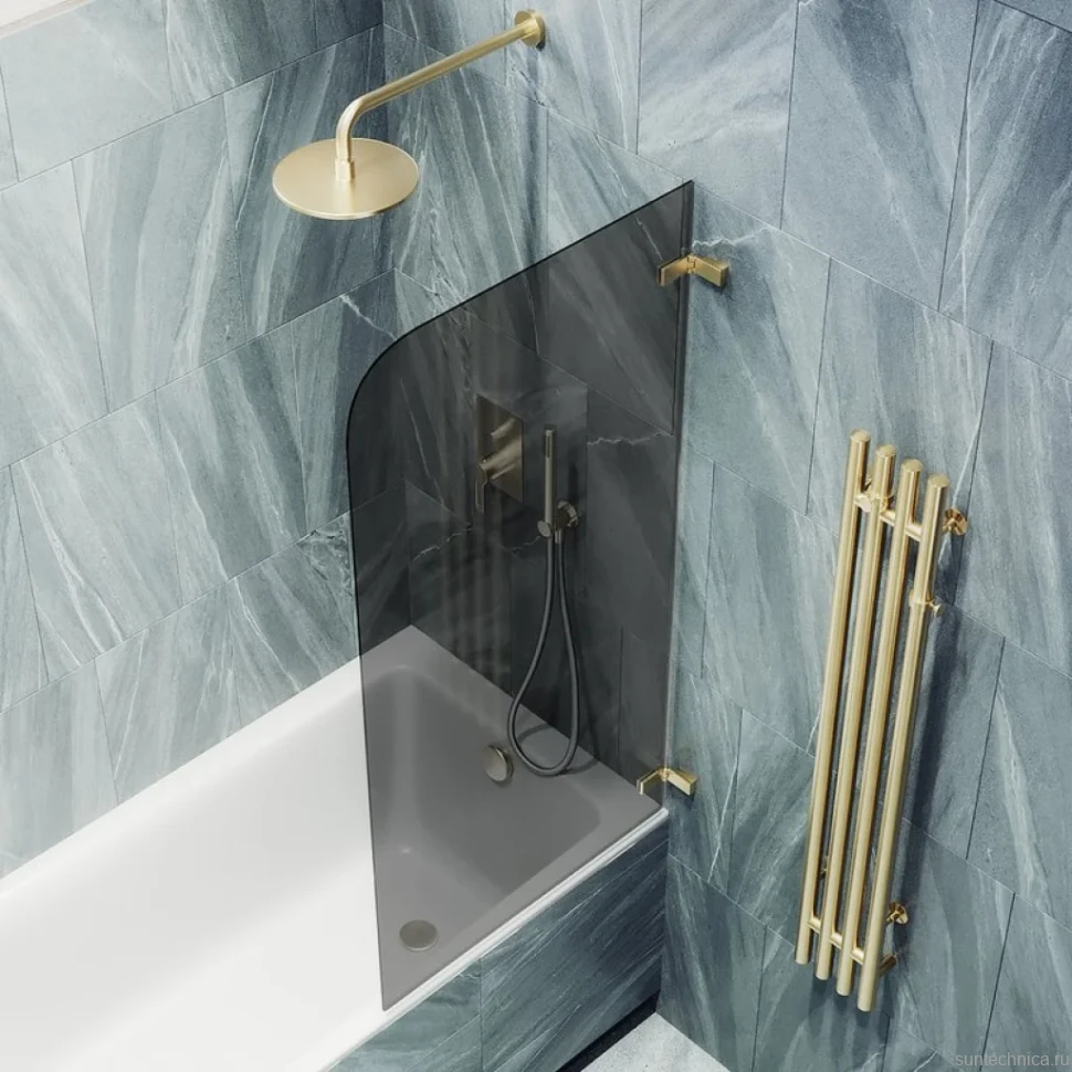 Шторка на ванну Maybahglass MGV-650-3 40 см, профиль золото, стекло графит