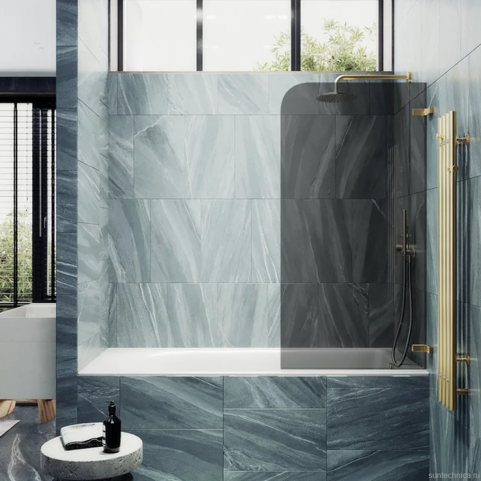 Шторка на ванну Maybahglass MGV-650-3 40 см, профиль золото, стекло графит