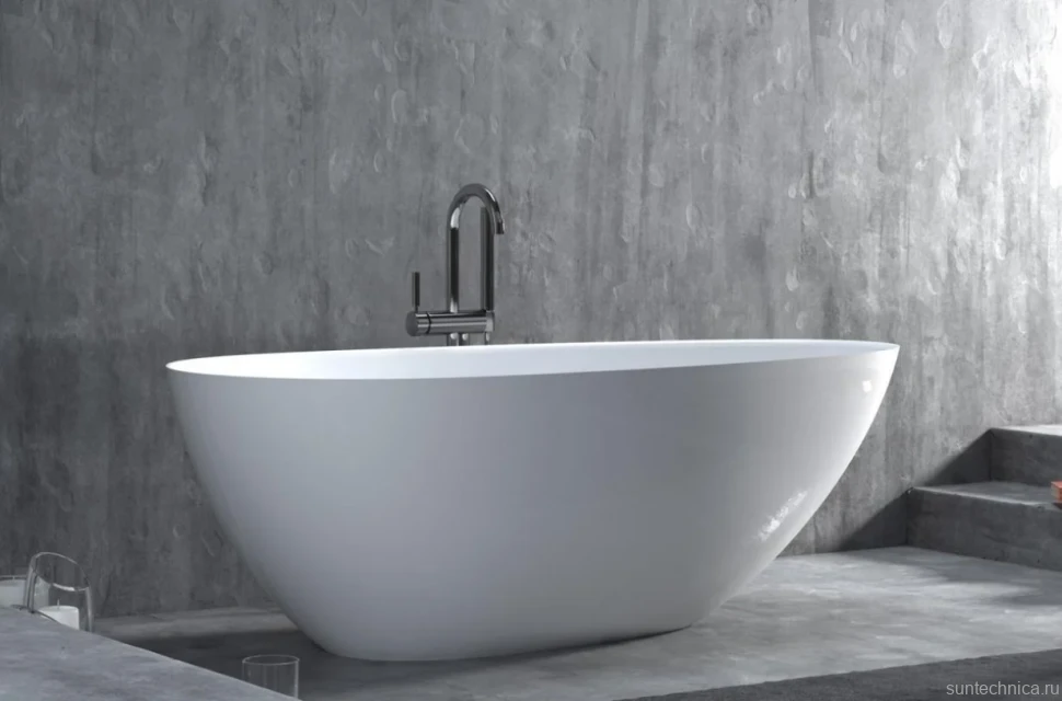 Ванна из искусственного камня Salini Paola In S-Stone 170x80 см, отдельностоящая, матовая белая, овальная, со сливом-переливом, с донным клапаном