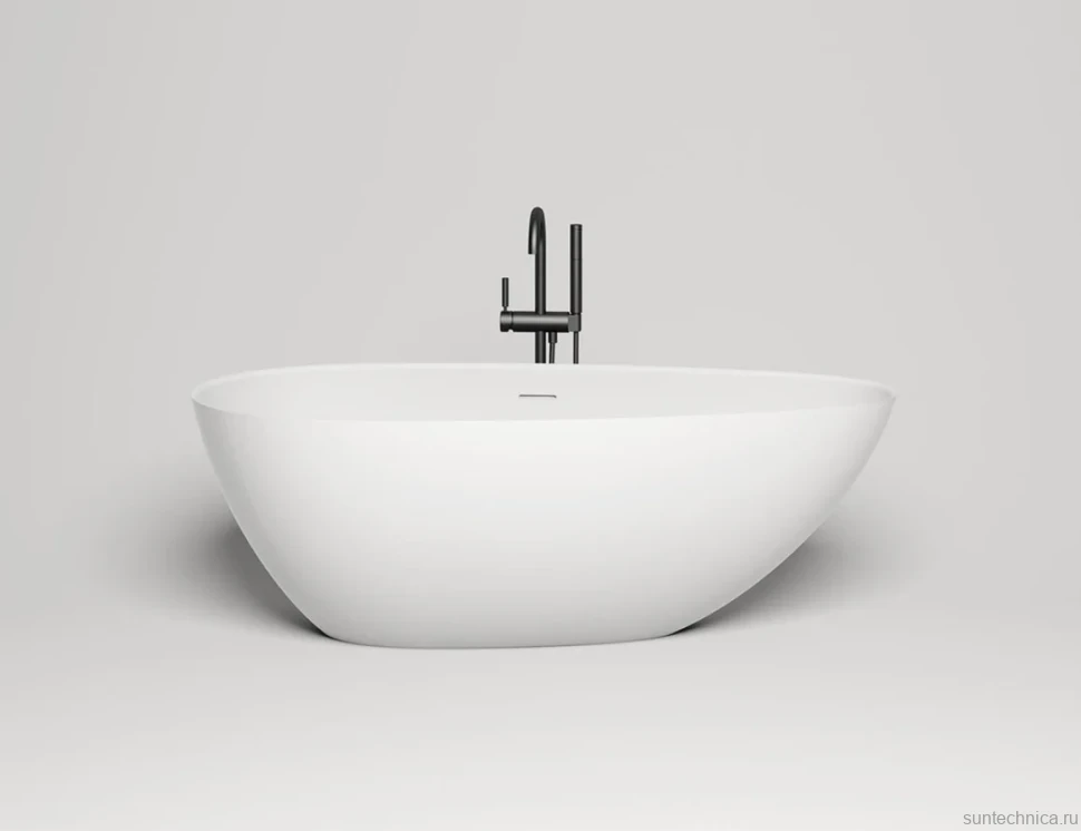 Ванна из искусственного камня Salini Paola In S-Stone 170x80 см, отдельностоящая, матовая белая, овальная, со сливом-переливом, с донным клапаном