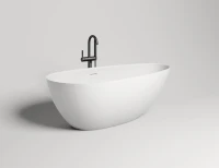 Ванна из искусственного камня Salini Paola In S-Stone 170x80 см, отдельностоящая, матовая белая, овальная, со сливом-переливом, с донным клапаном