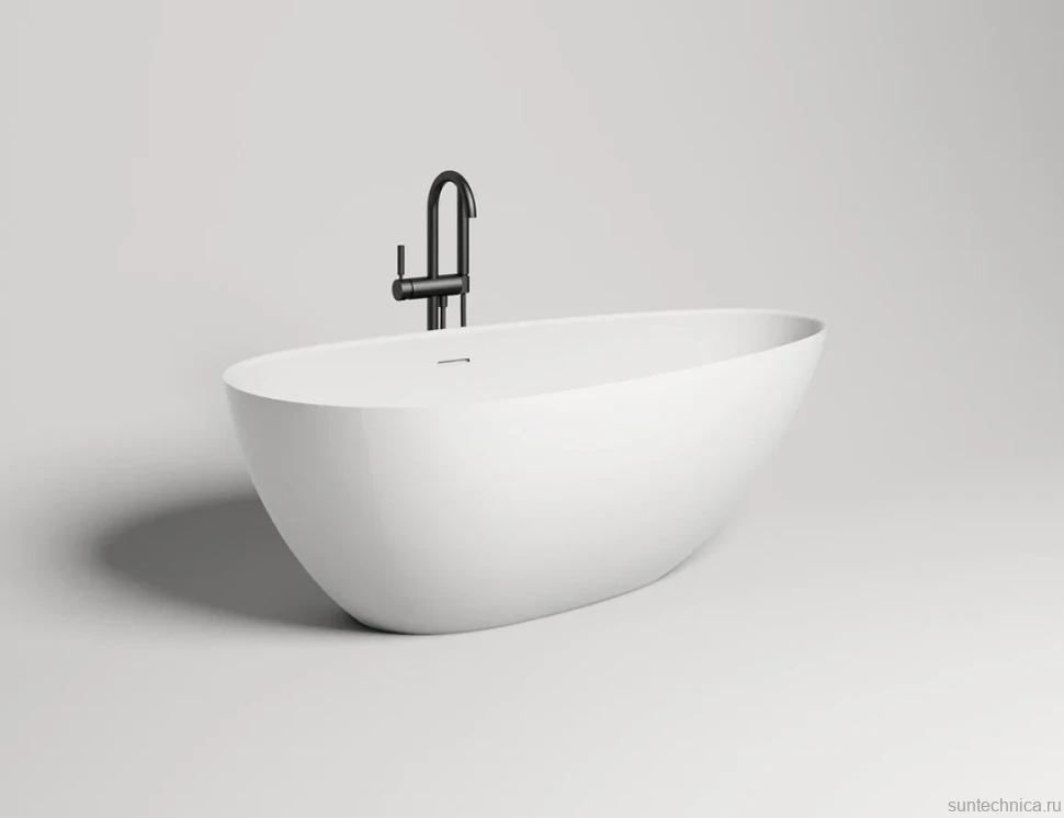 Ванна из искусственного камня Salini Paola In S-Stone 170x80 см, отдельностоящая, матовая белая, овальная, со сливом-переливом, с донным клапаном