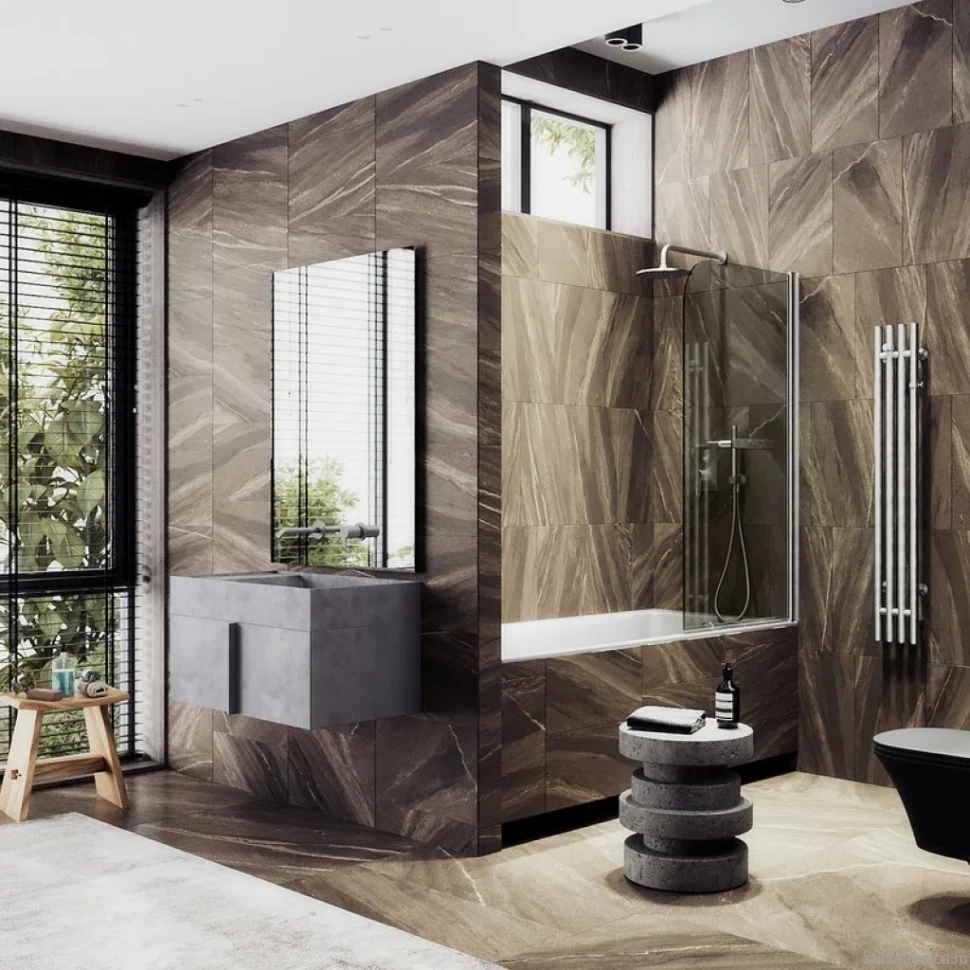 Шторка на ванну Maybahglass MGV-783-5 70x140, профиль матовый хром, стекло бронза