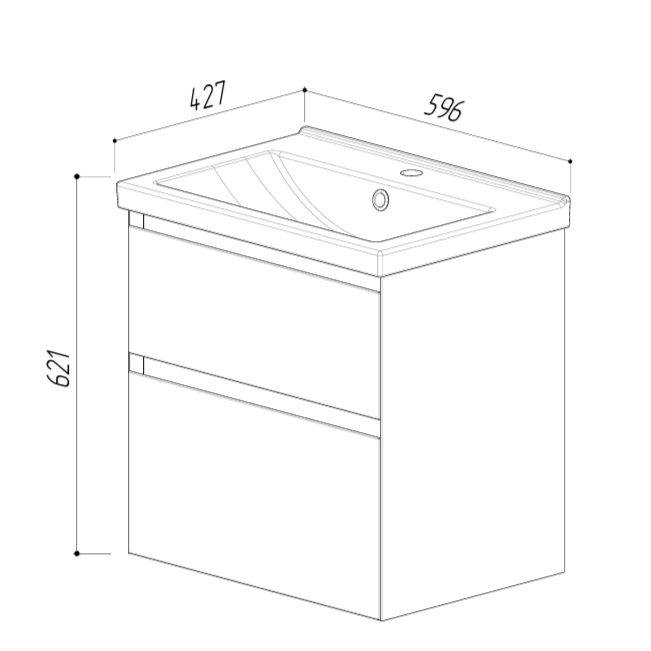 Тумба с раковиной Belux Киото НП 60-02 подвесная, 2 ящика, белая