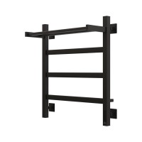 Полотенцесушитель электрический Grota Lore 530х600 RAL9005 EL 60x55 см, подключение справа, слева, скрытое подключение справа, матовый черный, лесенка, из стали, с полкой