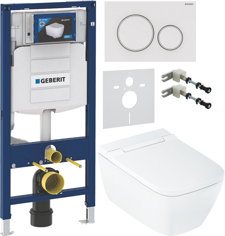 Комплект Умный унитаз Geberit AquaClean Sela Square безободковый, с биде, белый + Инсталляция Duofix UP 320 111.300.00.5 + Кнопка Sigma 20 115.882.11.1 белая + Звукоизоляция + Крепления 111.815.00.1 к стене