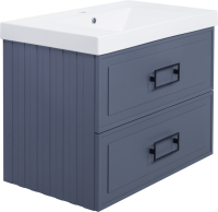 Тумба с раковиной La Fenice Cubo Twin 80 подвесная, blu grigio, ручки черные, раковина Cubo 80