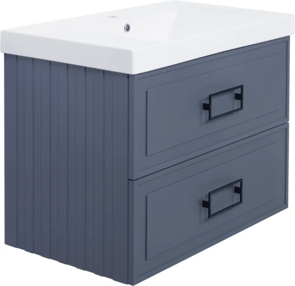 Тумба с раковиной La Fenice Cubo Twin 80 подвесная, blu grigio, ручки черные, раковина Cubo 80