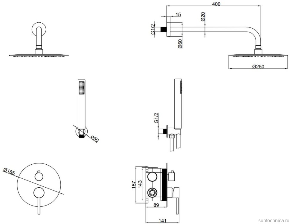 Душевой комплект SantiLine SL-9017 хром, С ВНУТРЕННЕЙ ЧАСТЬЮ