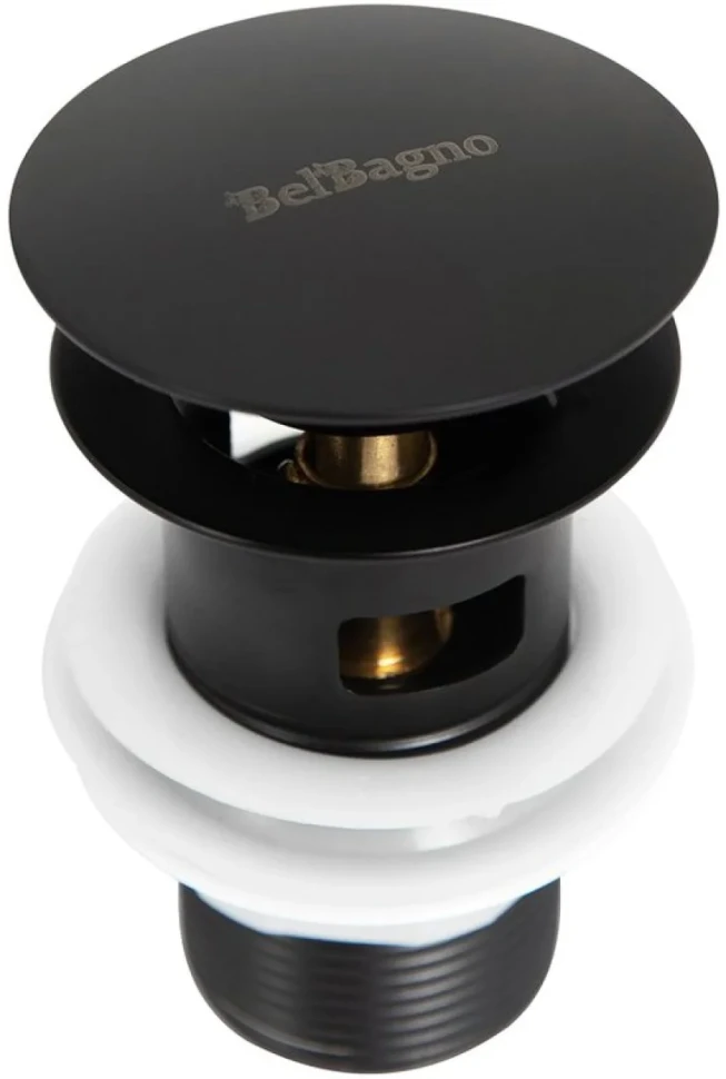 Донный клапан для раковины BelBagno BB-SAT-NERO с переливом, матовый черный