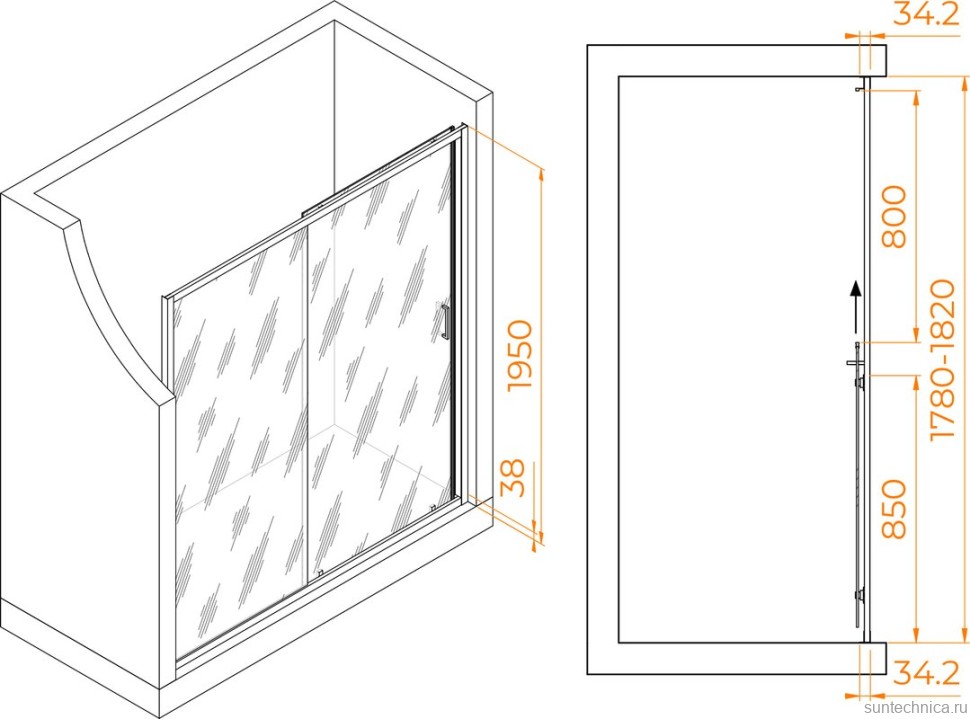 Душевая дверь в нишу RGW Passage PA-14 Gr 180 см, профиль серый, стекло прозрачное