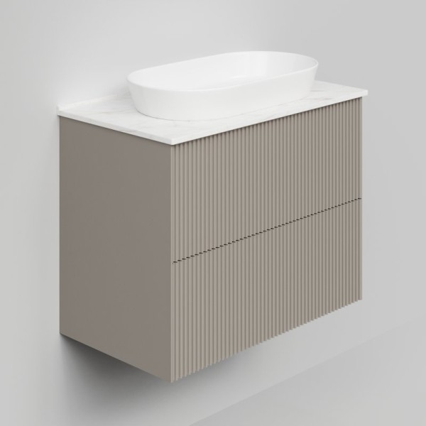 Тумба под раковину со столешницей La Fenice Terra Twin 80 подвесная, cappuccino, столешница белый мрамор