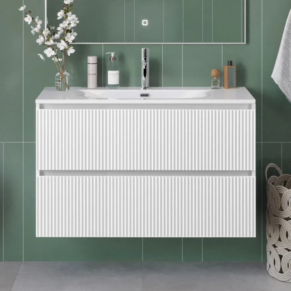 Мебель для ванной комнаты BelBagno Uno-mini 100 подвесная, 2 ящика, bianco opaco
